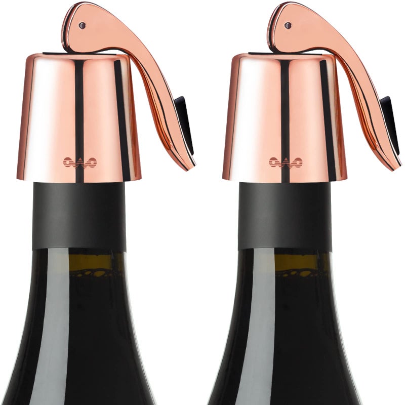 OWO Stainless Steel Wine Bottle Stopper, Reusable Wine Saver with Silicone Seal, Decorative Bottle Sealer, Keeps Fresh (Rosegold, 2 Pack) - Image 1